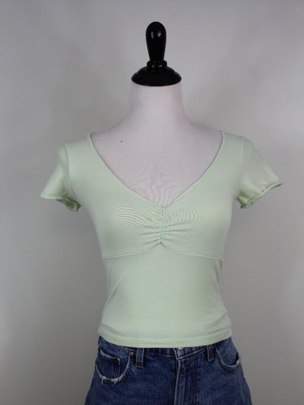 Brandy Melville John Galt Green Ruched V Neck Tee Soft Girl Baby Tee